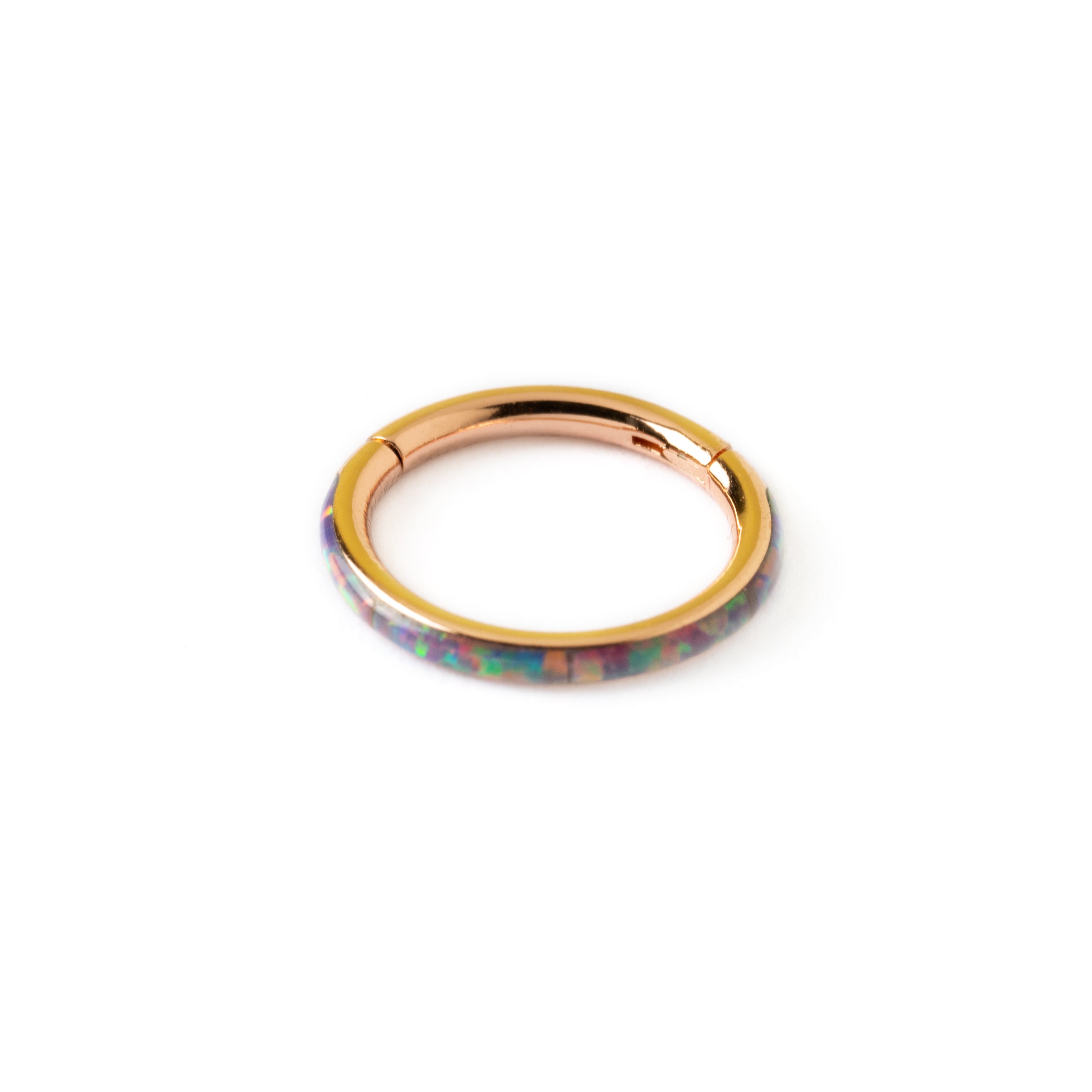 Rose Gold and Dark Opal clicker ring frontal view
