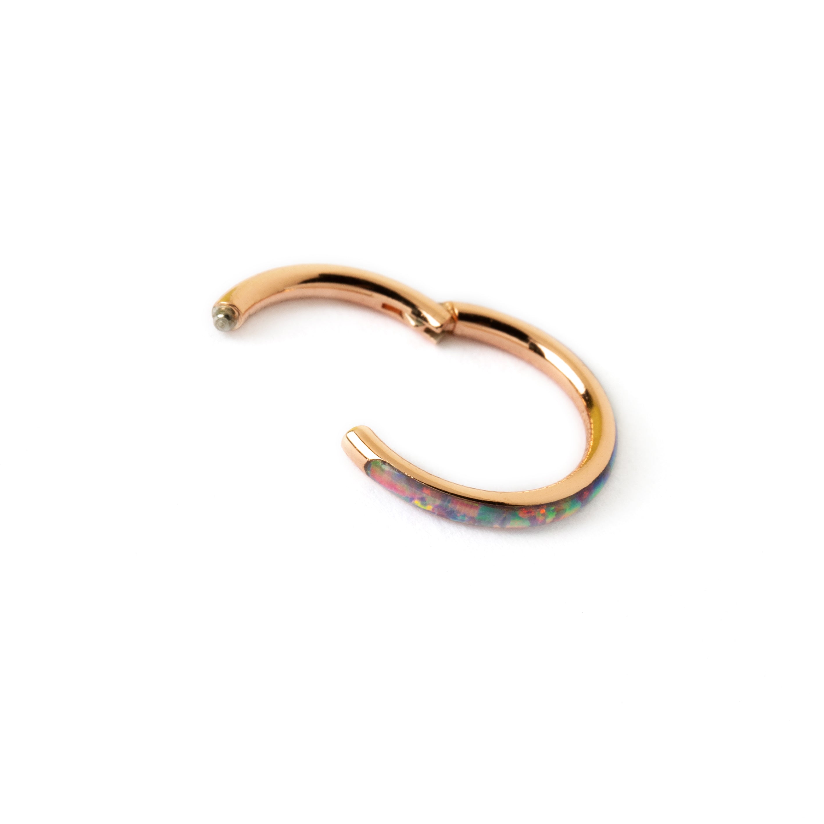Rose Gold and Dark Opal clicker ring hinged segment view