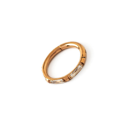 Rose Gold clicker ring with clear crystals inlay left side view
