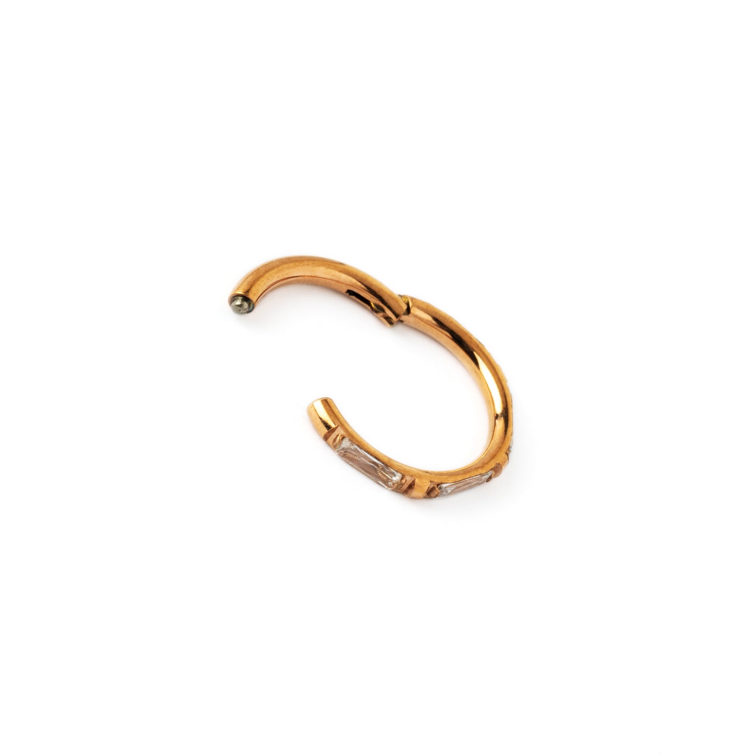 Rose Gold clicker ring with clear crystals inlay click on closure view