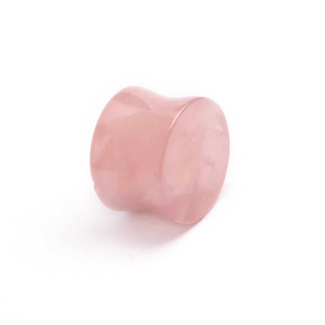 single rose quartz double flare stone ear plug right front view