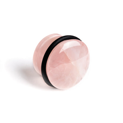 single flare rose quartz stone ear plug side view