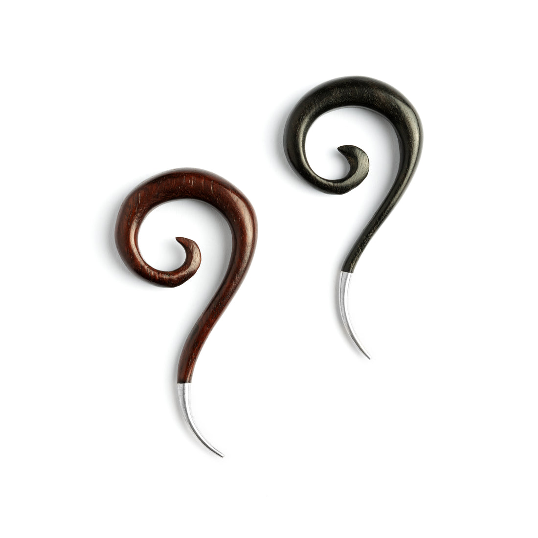 Haku Silver Tip Ear Stretchers rosewood and blackwood