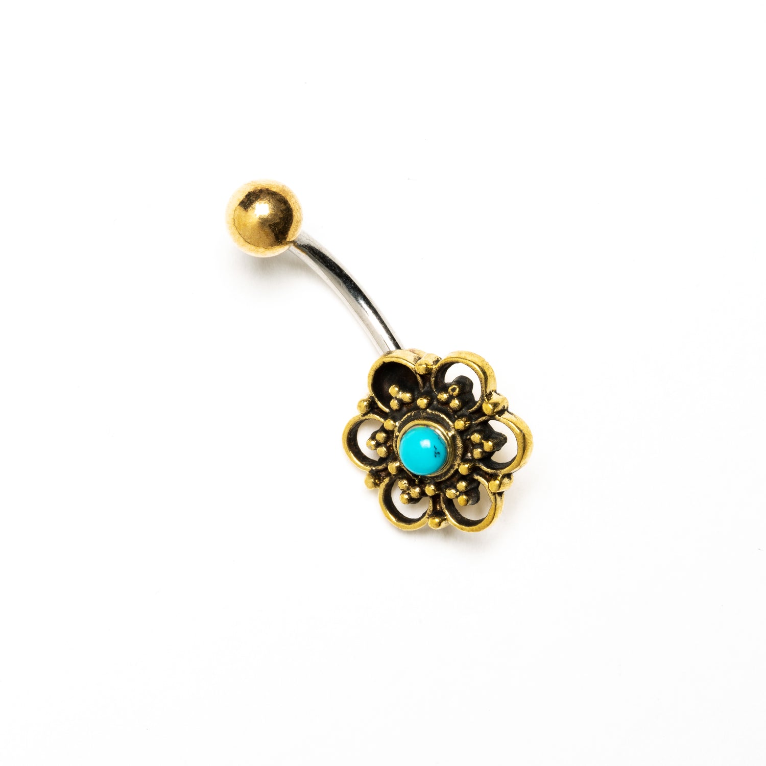 Flower Belly Piercing with Turquoise side view