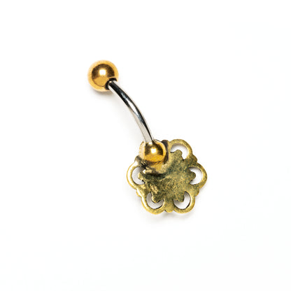 Flower Belly Piercing with Turquoise back view