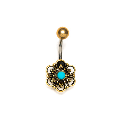 Flower Belly Piercing with Turquoise frontal view