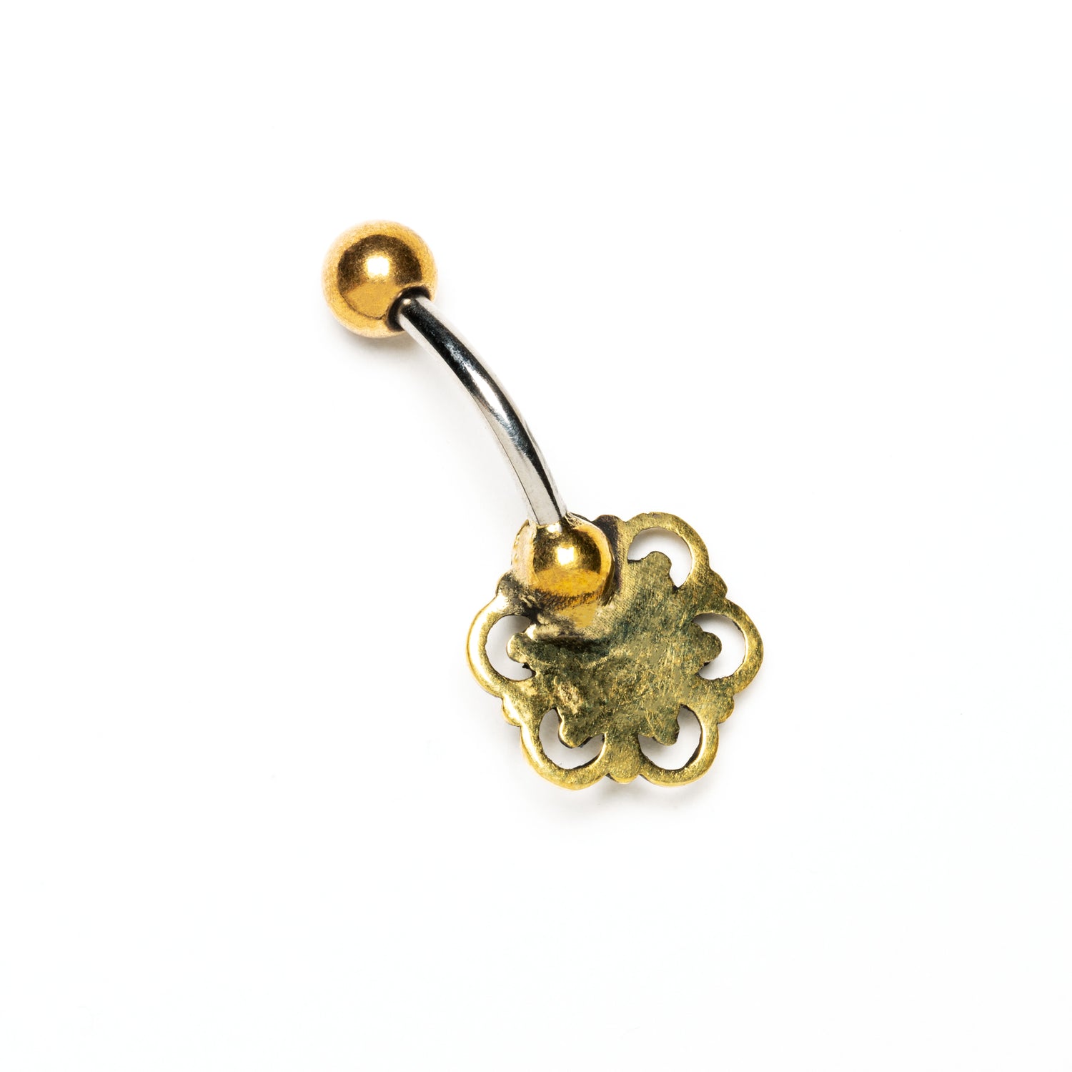 Flower Belly Piercing with Onyx back side view