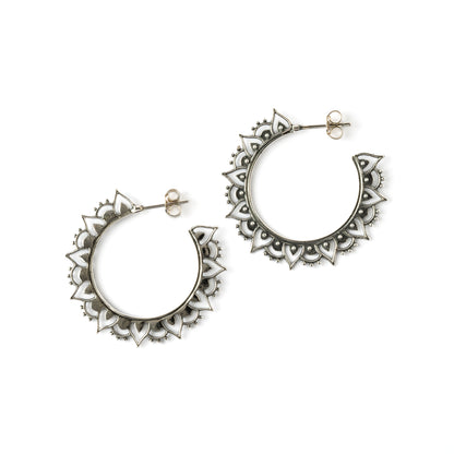 pair of silver Sadhana Open Hoop Earrings front and back view