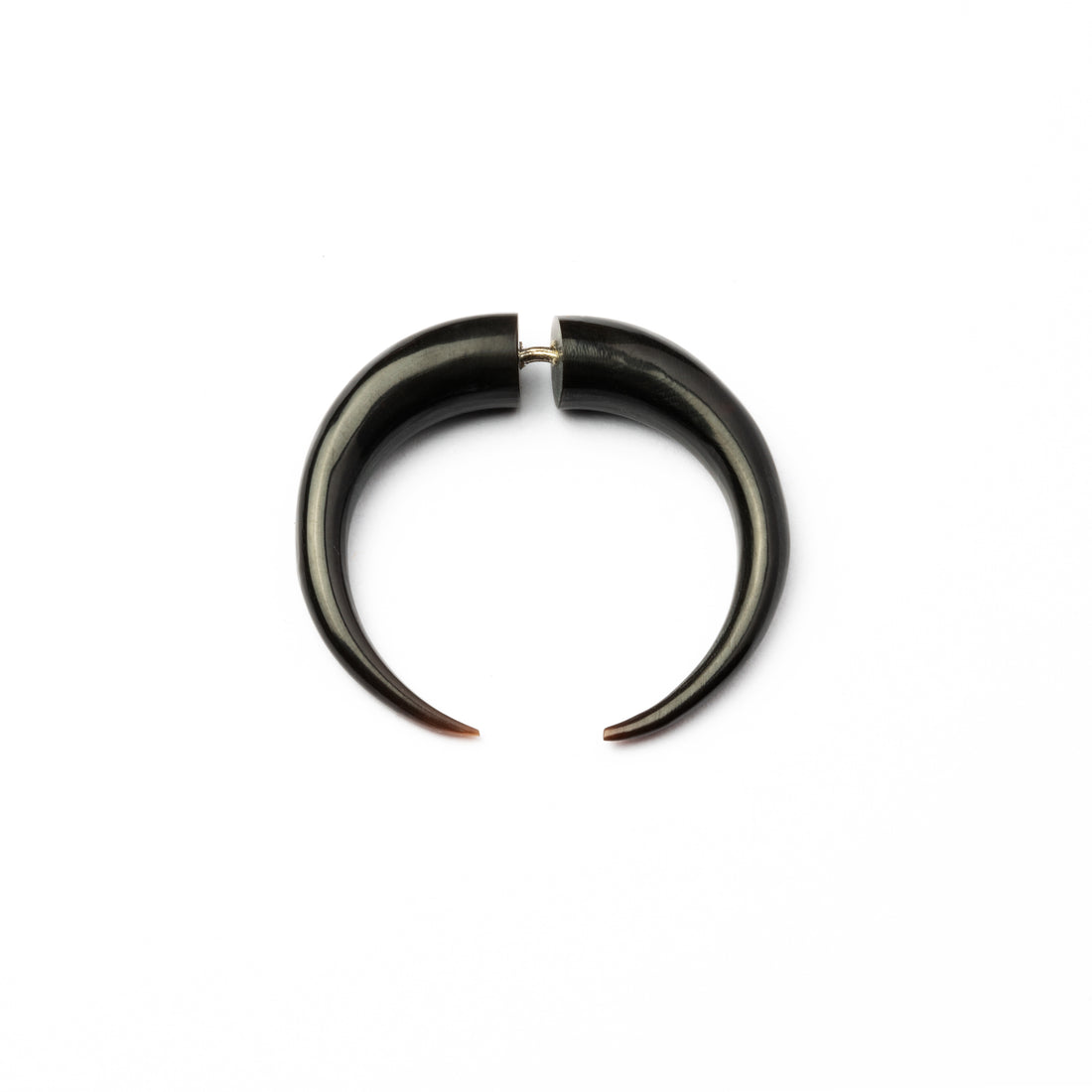 single Taper fake gauge earring, hand carved out of water buffalo horn, fitted with a silver post frontal view