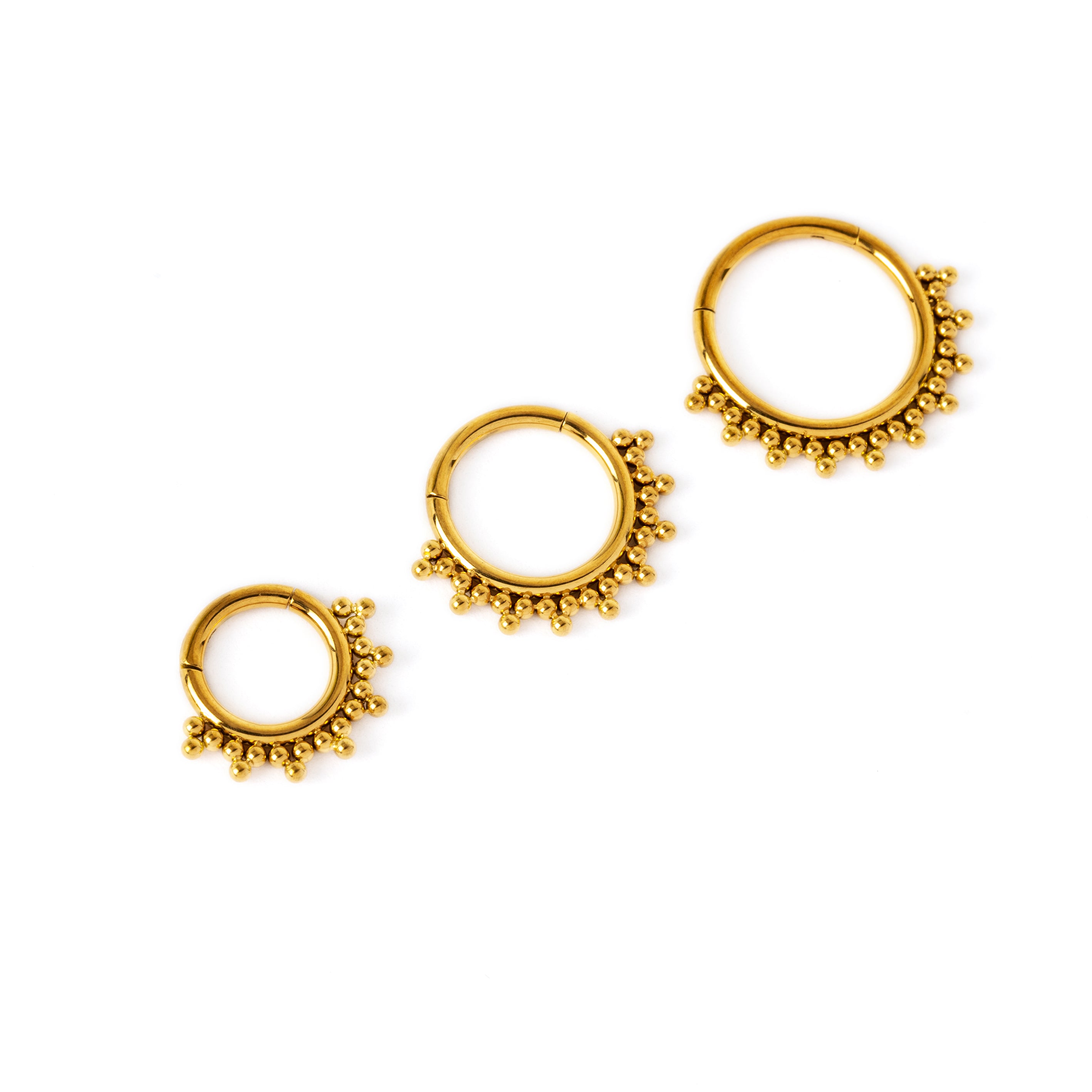 6mm, 8mm, 10mm Sarika gold surgical steel septum clickers side view