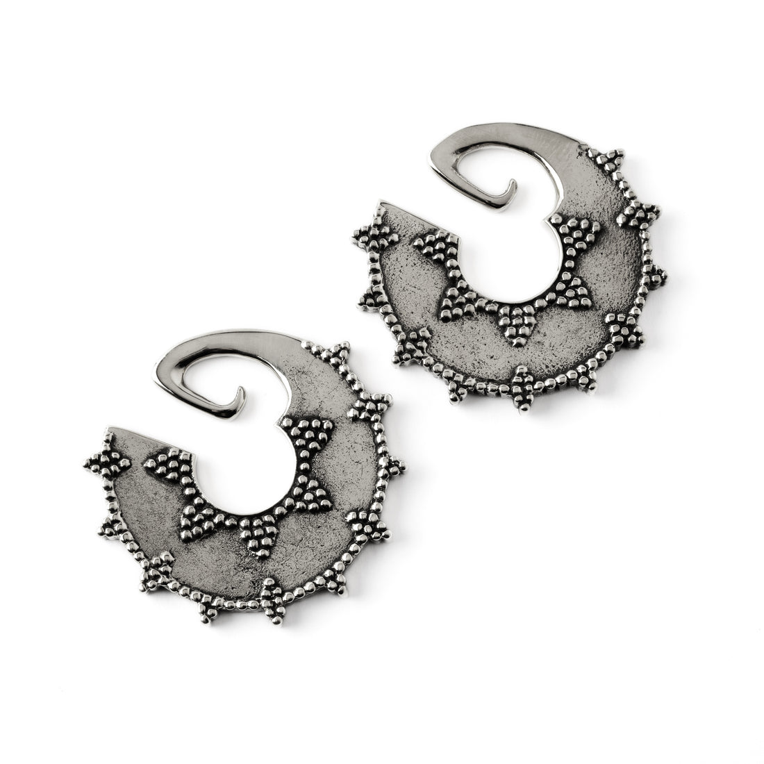 Selene tribal disc ear weights hangers pair front view