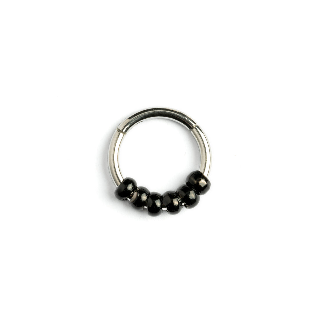 Hinged Segment Ring with Black Beads frontal view