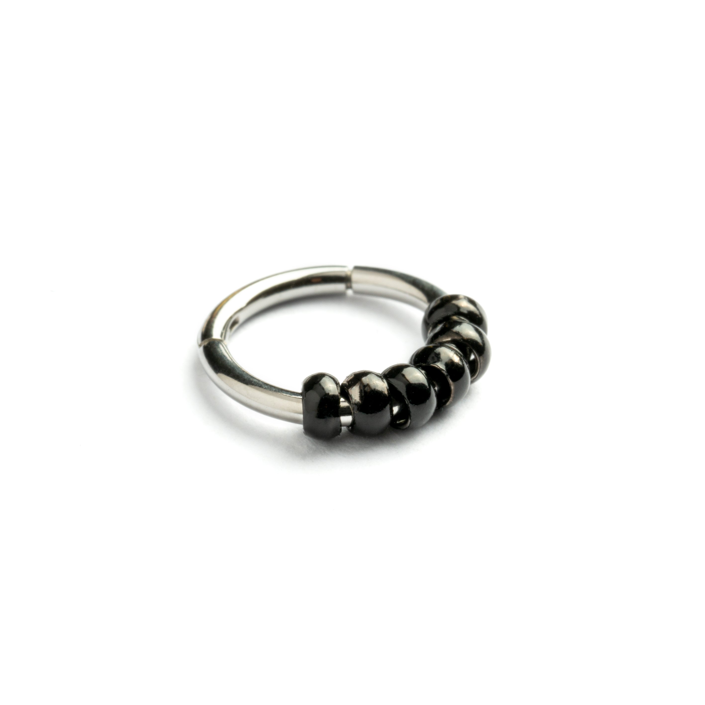 Hinged Segment Ring with Black Beads side view