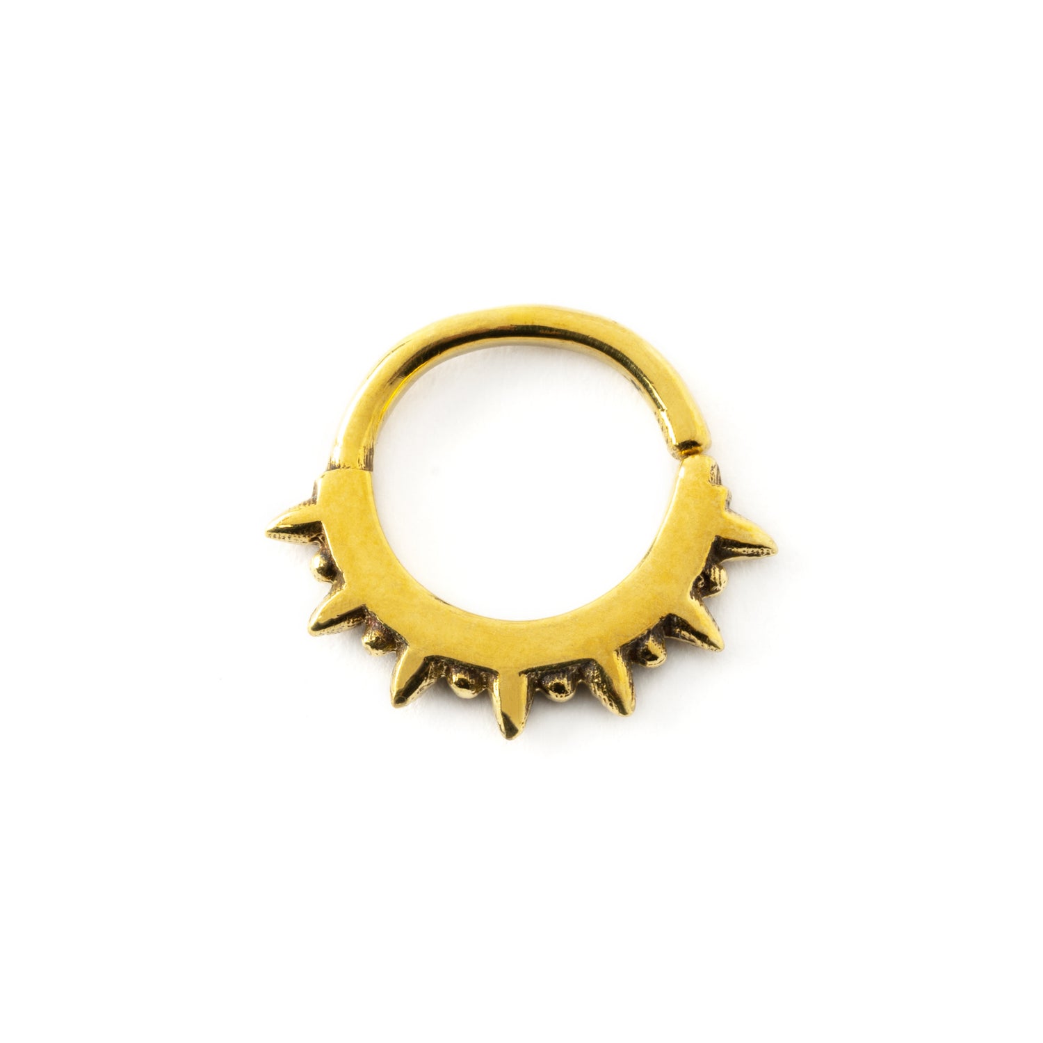 golden brass seamless spiky septum piercing ring frontal view