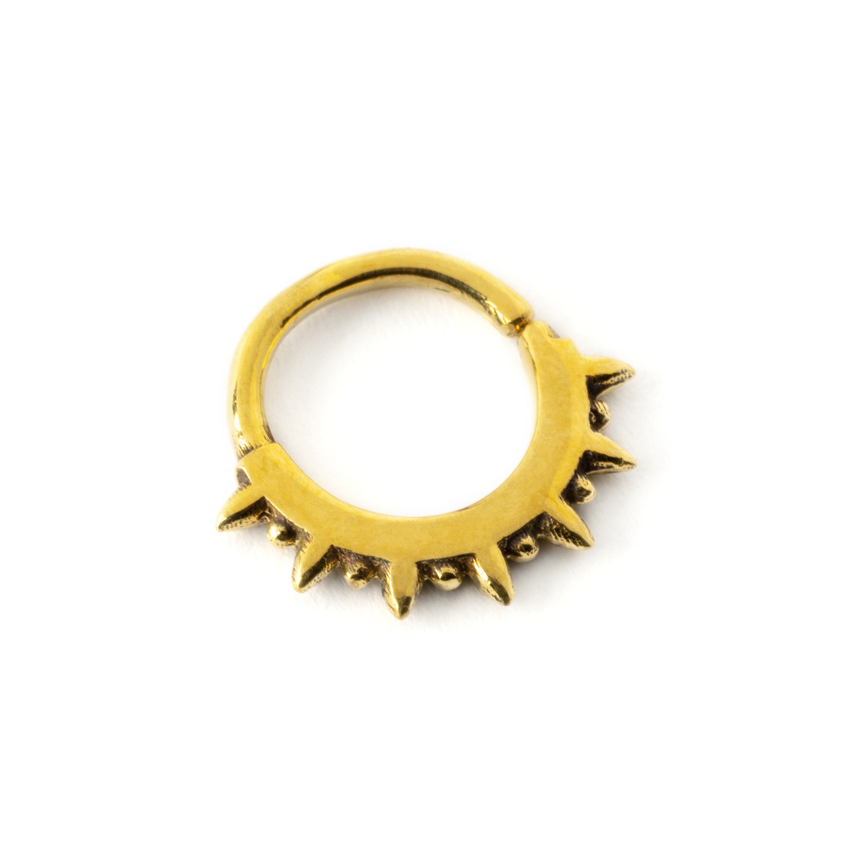 golden brass seamless spiky septum piercing ring right side view