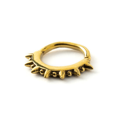 golden brass seamless spiky septum piercing ring down view