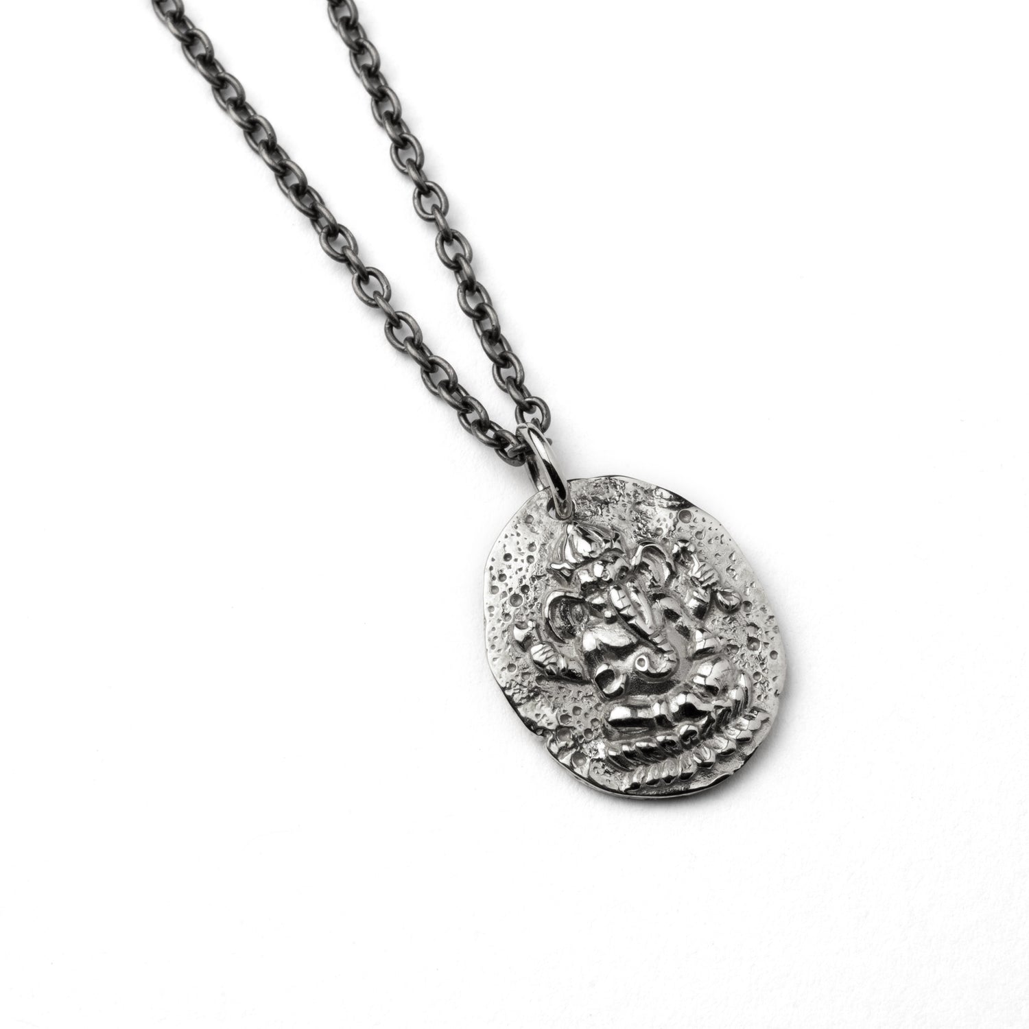 Ganesh Silver Coin Necklace left side view