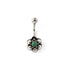 Silver Flower Belly Piercing with centred Jade frontal view