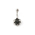 Silver Flower Belly Piercing on a surgical steel bar with centred black onyx frontal view