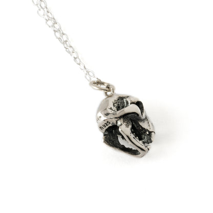 silver cat skull charm necklace back side view