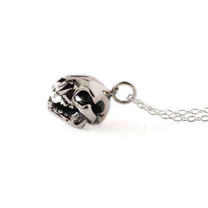 silver cat skull charm necklace left side view