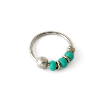 Silver nose ring with turquoise beads right side view