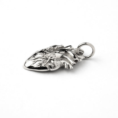 sterling silver anatomical heart charm necklace down view