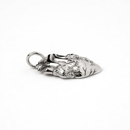 sterling silver anatomical heart charm necklace side view