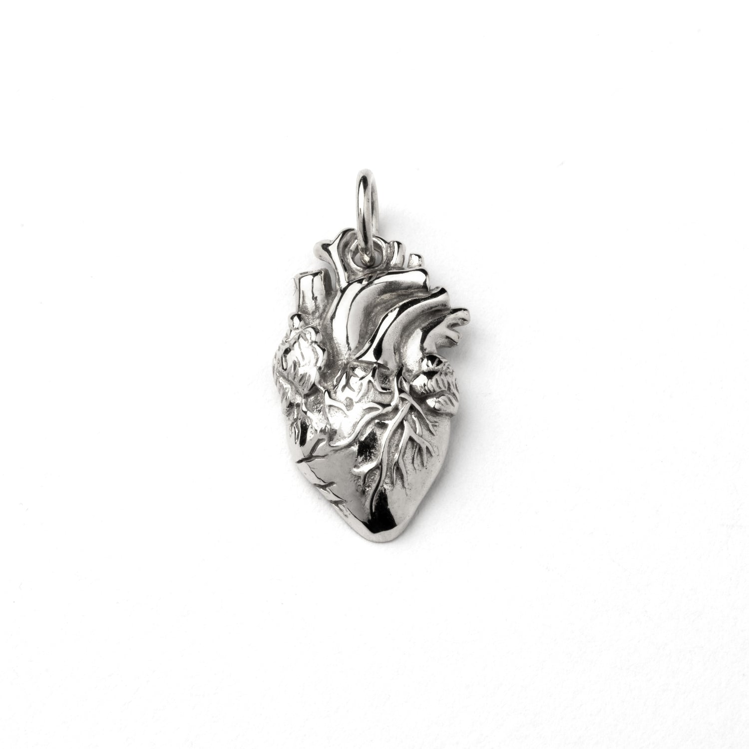 sterling silver anatomical heart charm necklace frontal view