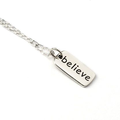 Believe Silver Charm Necklace left side view