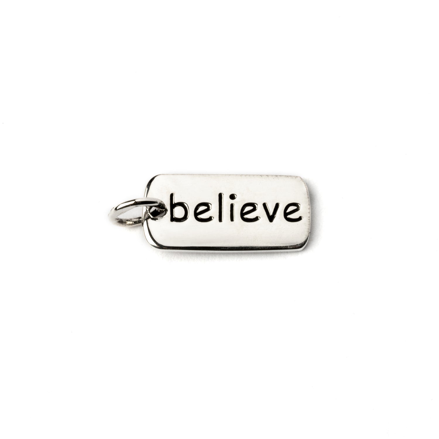 Believe Silver Charm Necklace frontal view