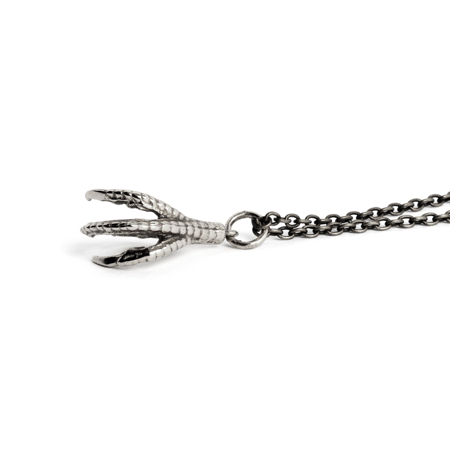 Silver Bird Claw charm Necklace frontal side view