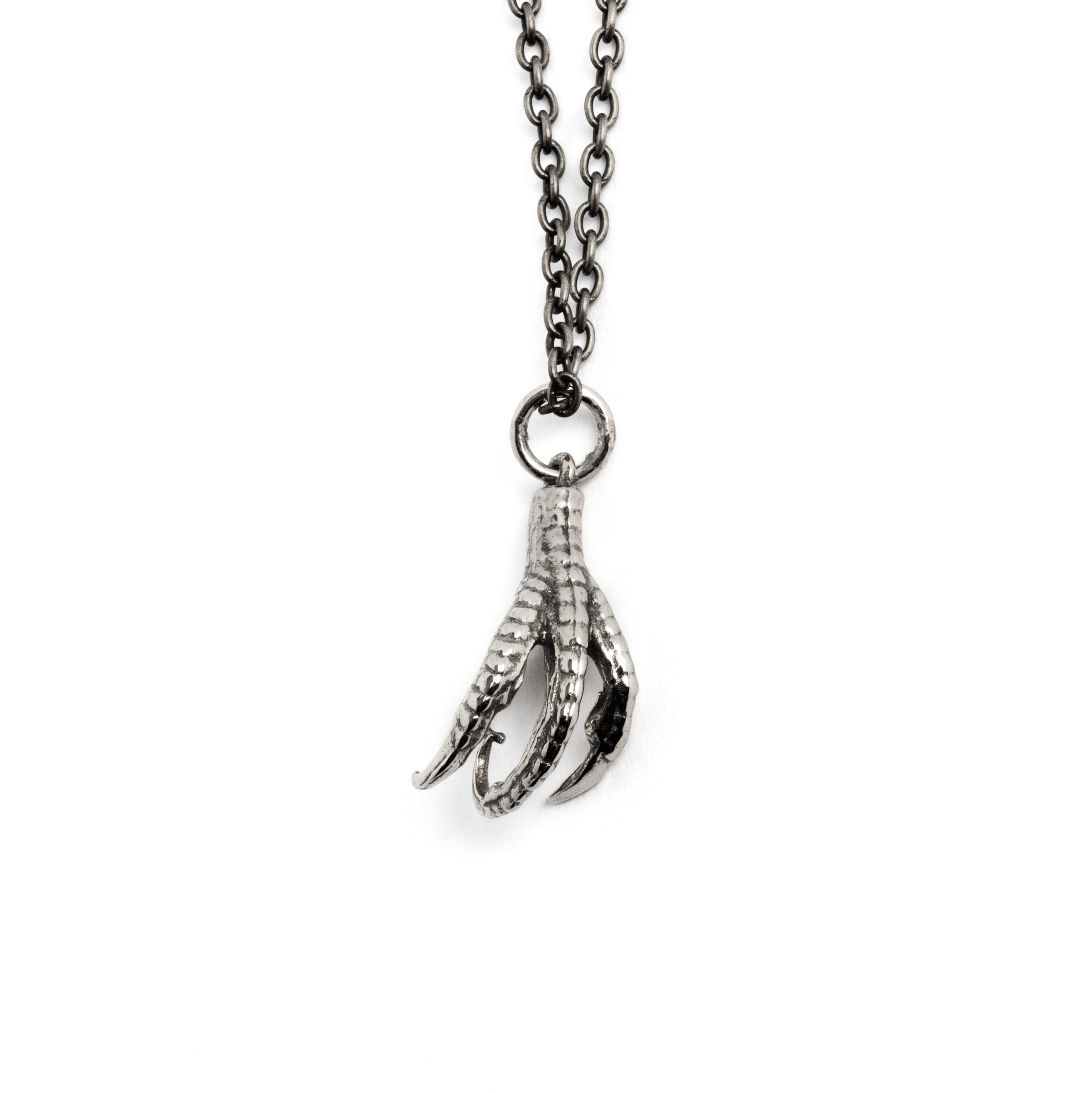 Silver Bird Claw charm Necklace frontal view