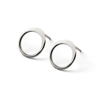 Silver circle stud earrings right side view