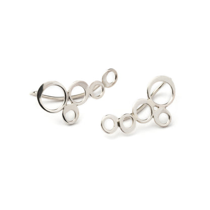 pair of silver circles ear climbers front view