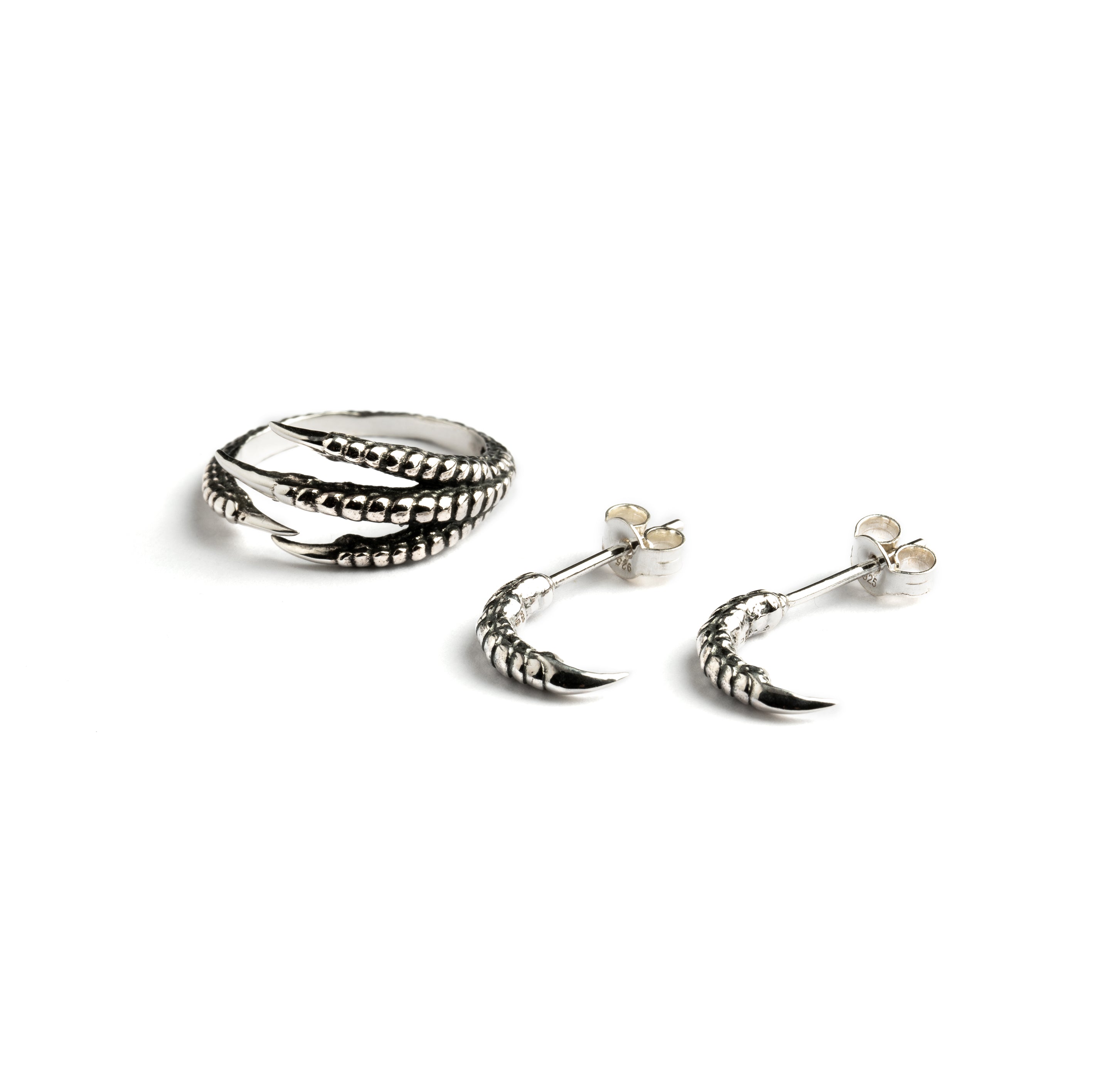 Silver Talon Earrings  and bird claw ring