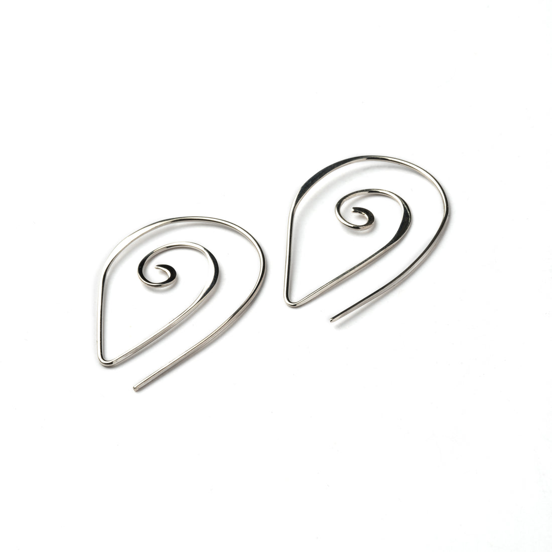 Pointy Silver Spiral Earrings right side  view