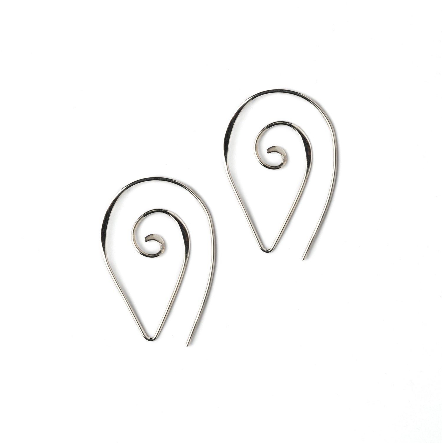 Pointy Silver Spiral Earrings frontal view
