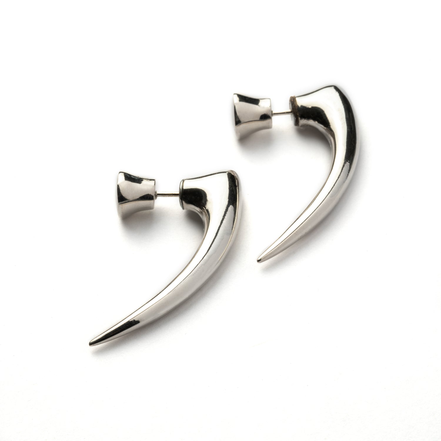 pair of Silver talon spike fake gauge earrings right side view