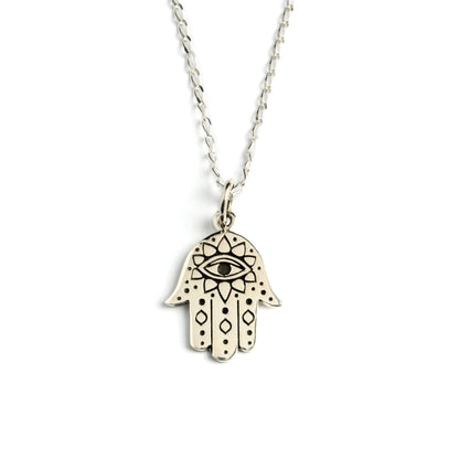 Hamsa Evil Eye Charm in silver  frontal view