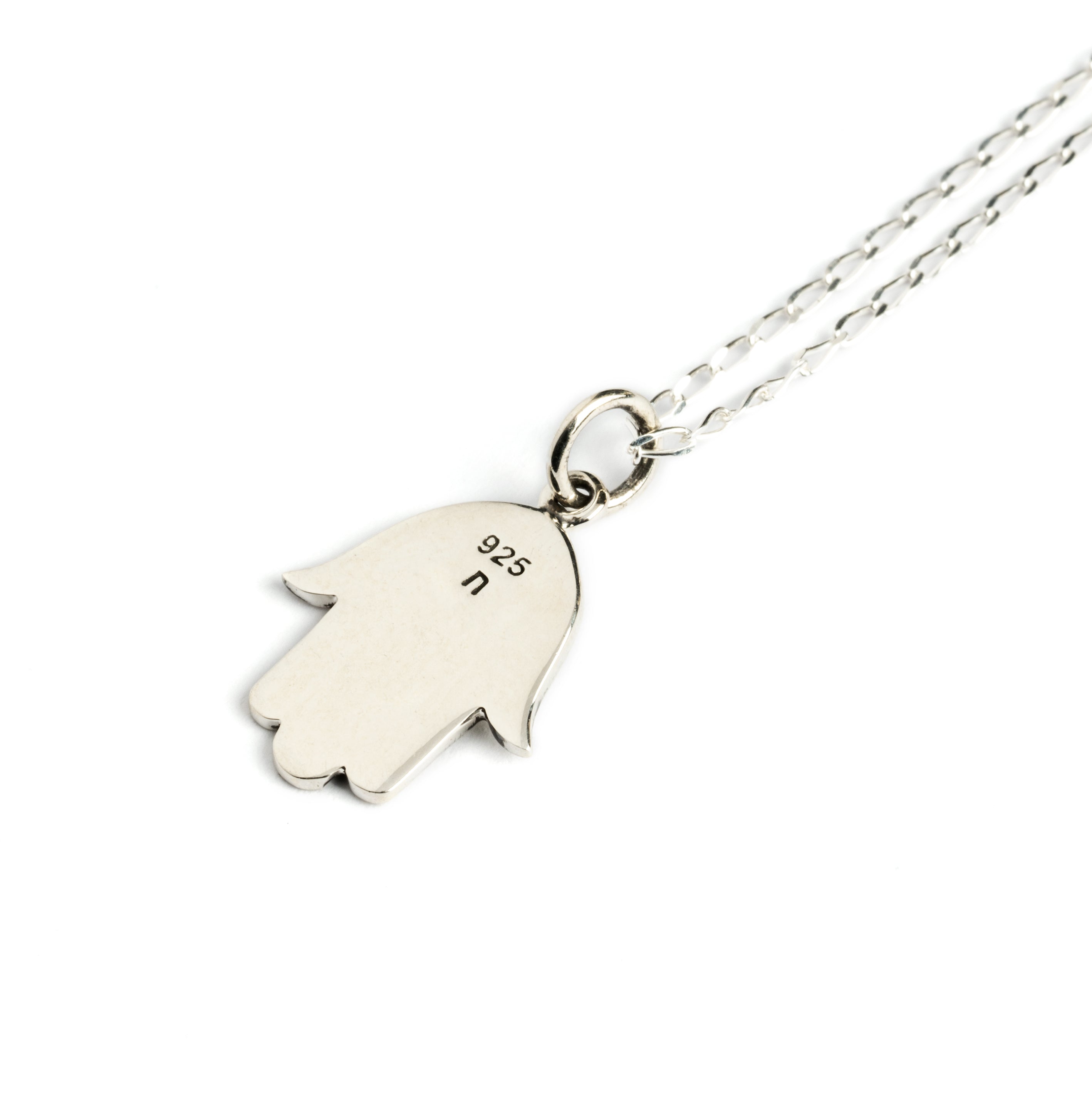 Hamsa Evil Eye Charm in silver back side view