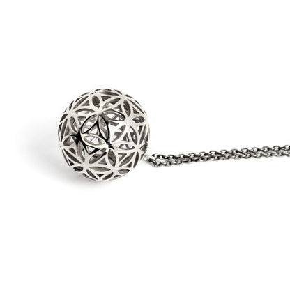 Flower of Life Silver Sphere Pendant necklace side view