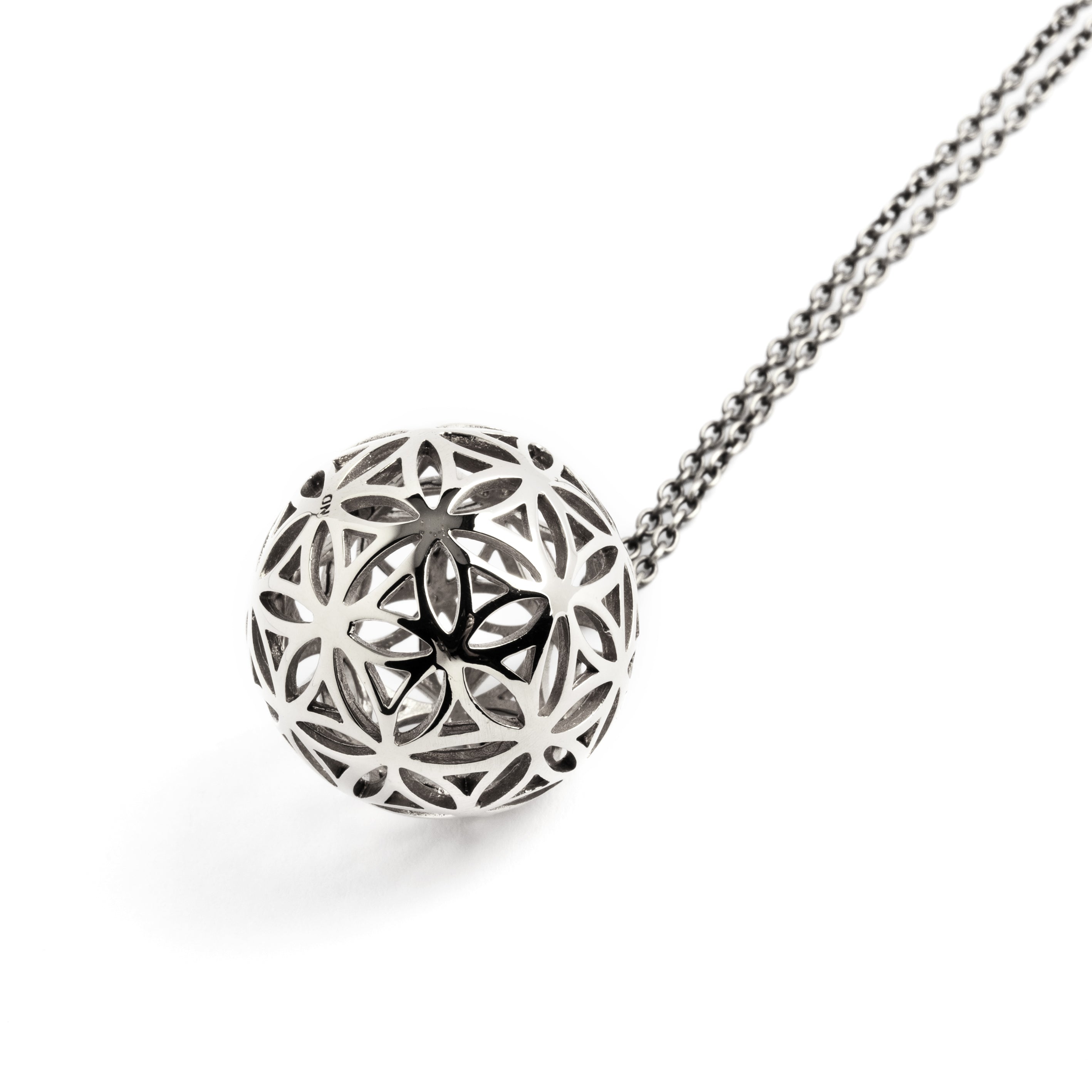 Flower of Life Silver Sphere Pendant necklace right side view