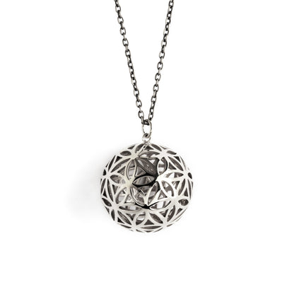 Flower of Life Silver Sphere Pendant necklace frontal view