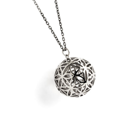 Flower of Life Silver Sphere Pendant necklace left side view