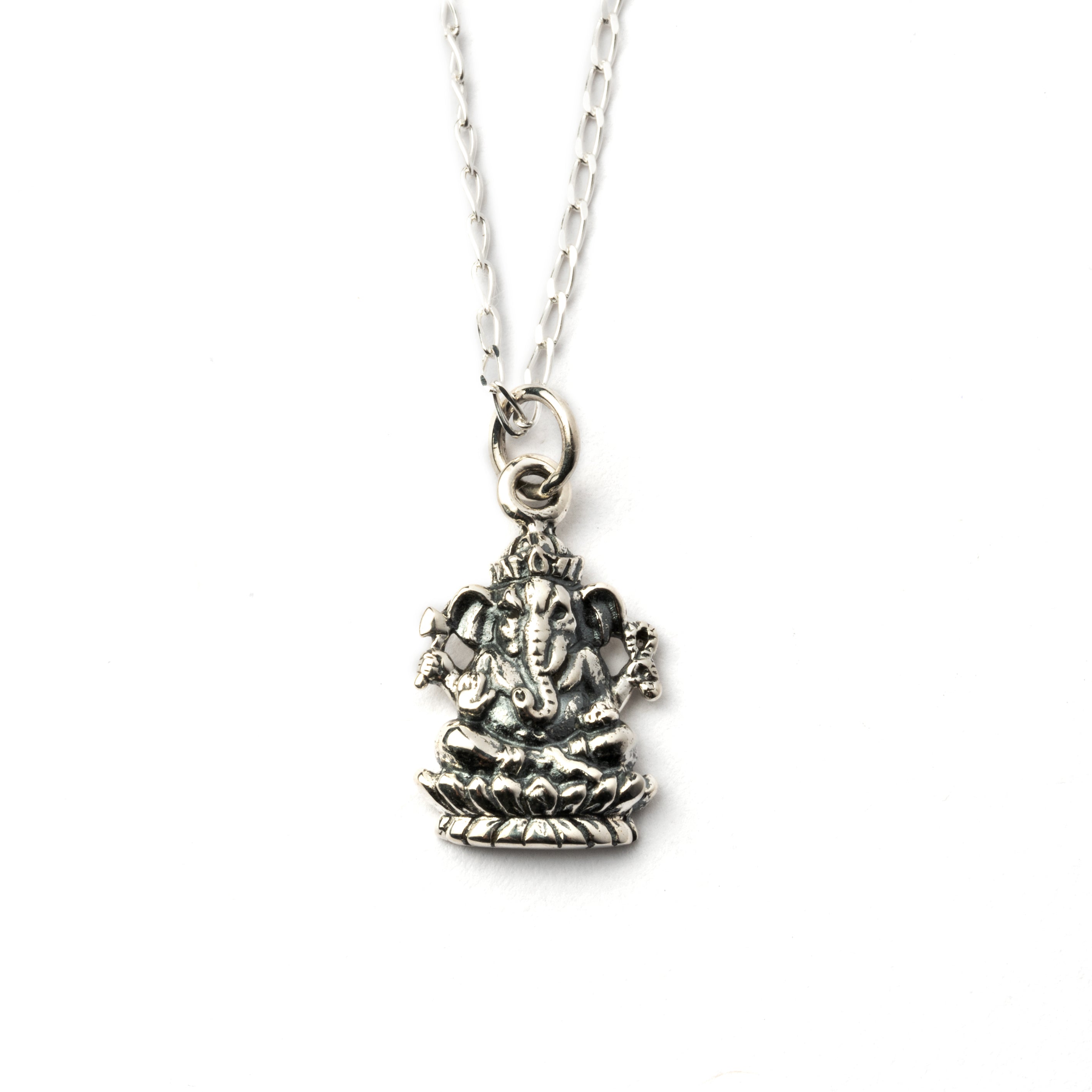 Ganesh Silver charm necklace frontal view