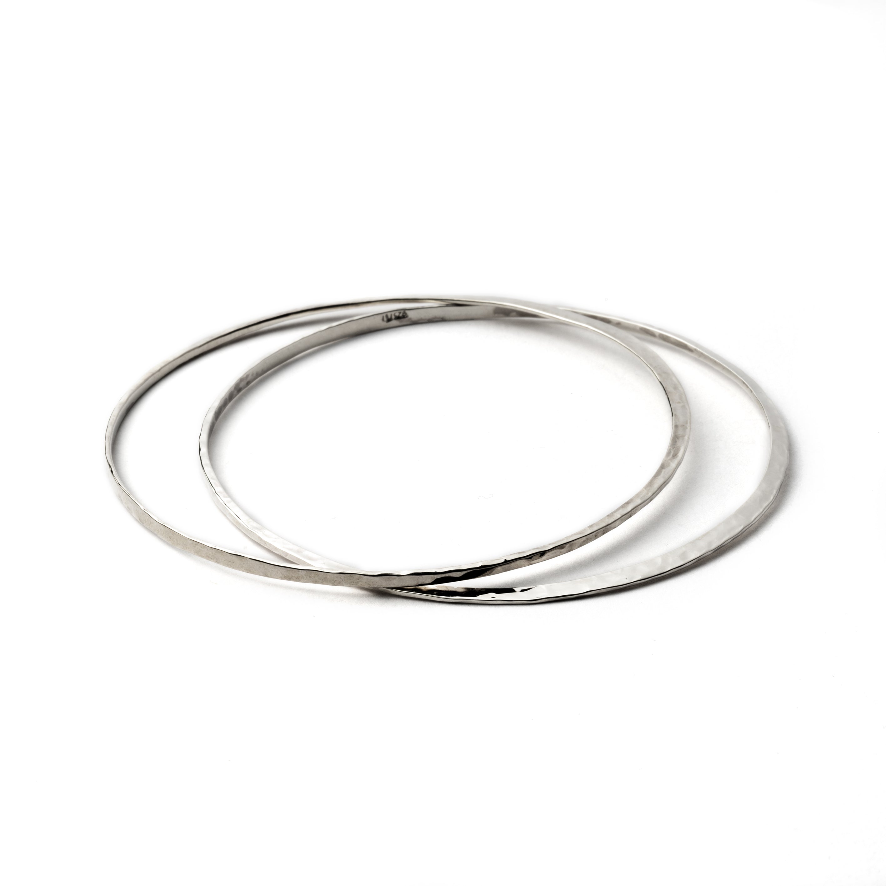 2 Sterling silver hammered flat open bangles