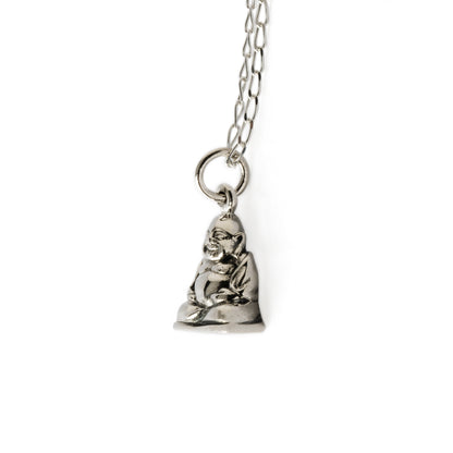 Silver happy Buddha charm necklace side view