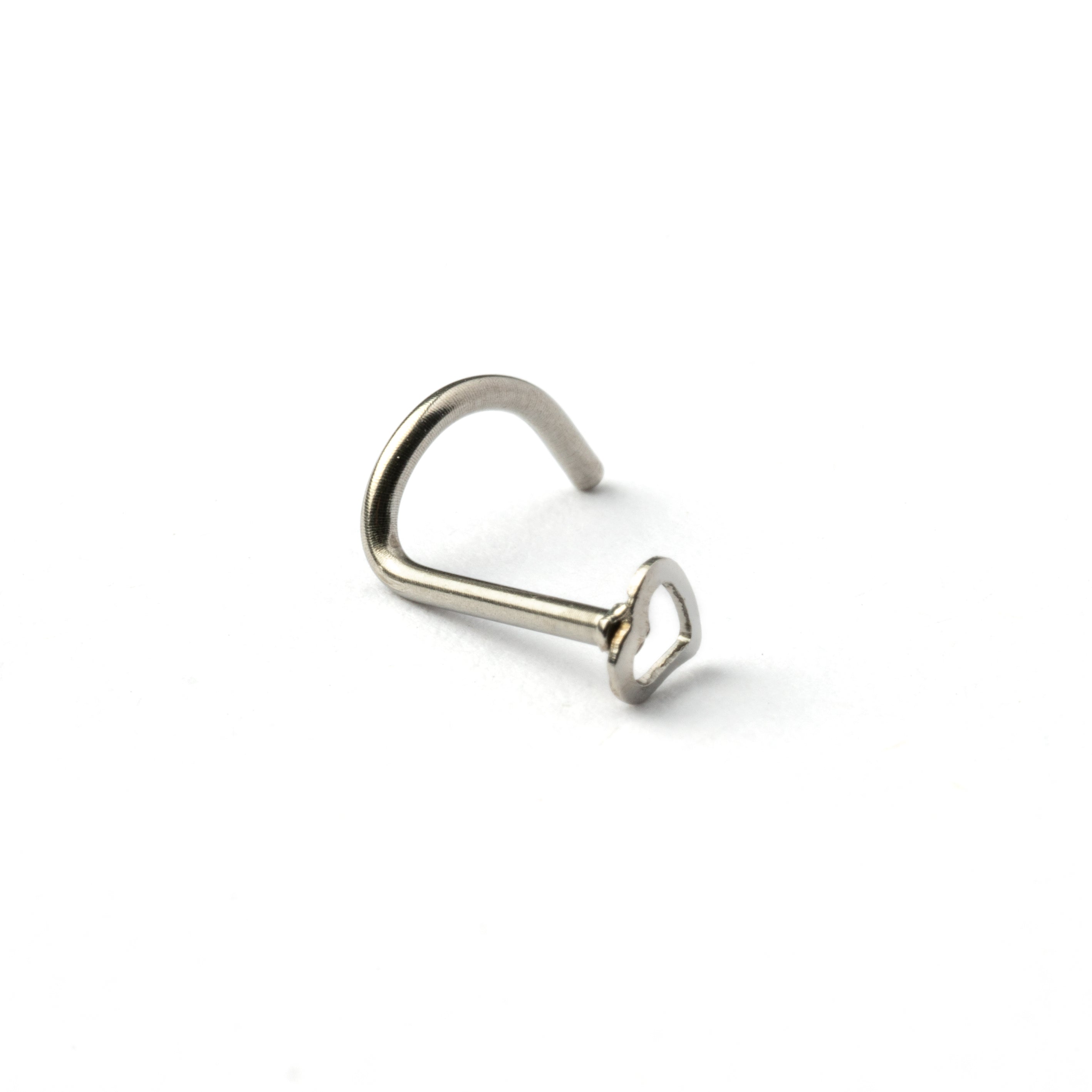 Silver heart wire nose stud left side view