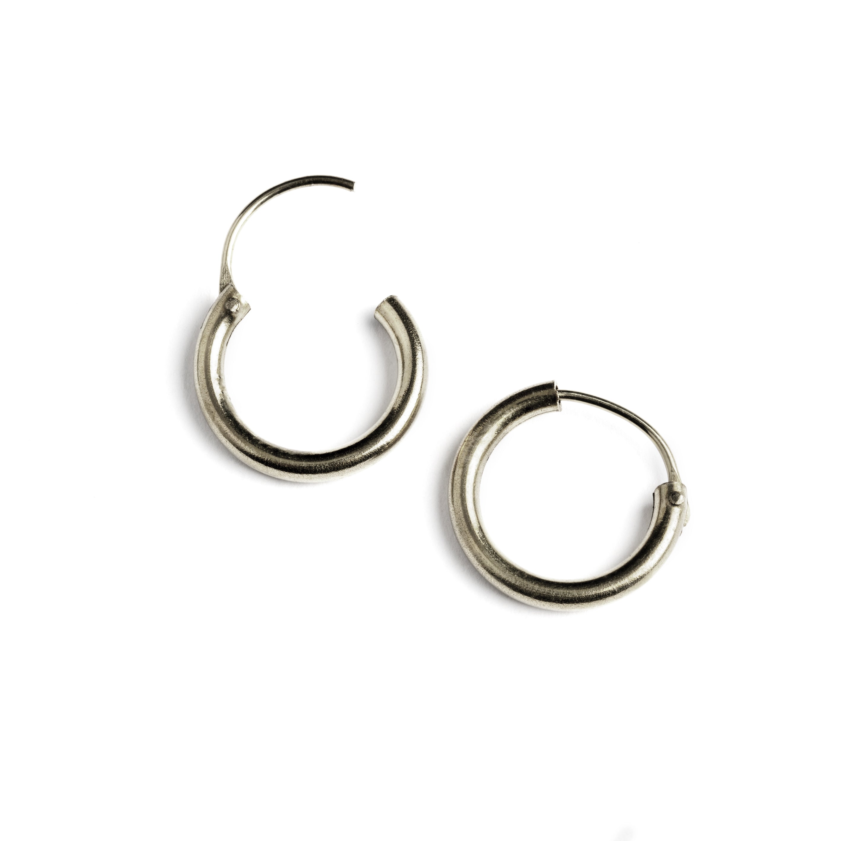 Plain Silver Hoop Earrings open clasp frontal view